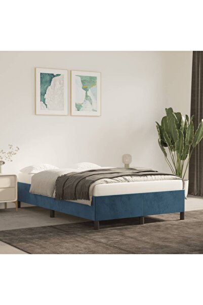 Concept Cadru de pat, albastru închis, 120x200 cm, catifea