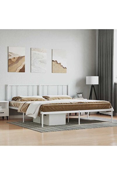 Concept Μεταλλικό σκελετό κρεβατιού με κεφαλάρι, λευκό, 180x200 εκ.