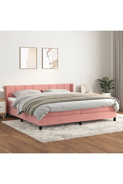 Concept Pat box spring cu saltea, roz, 200x200 cm, catifea