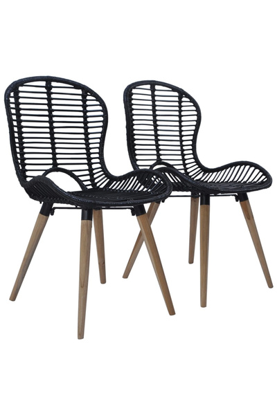 Concept Καρέκλες κουζίνας, 2 τεμ., μαύρες, από ρατάν