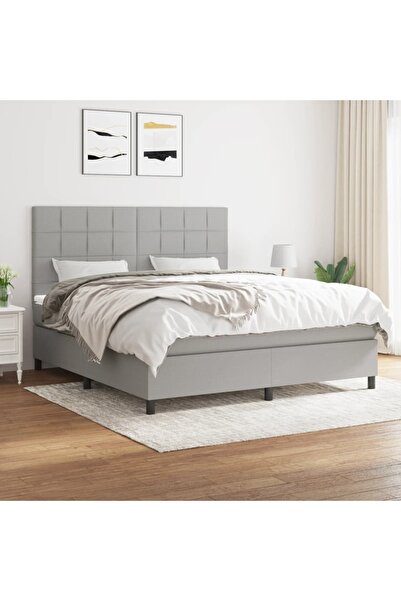 Concept Pat continental cu saltea, gri deschis, 160x200 cm, textil