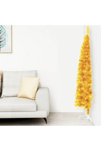 Concept Jumătate brad de Crăciun subțire cu suport, auriu, 180 cm