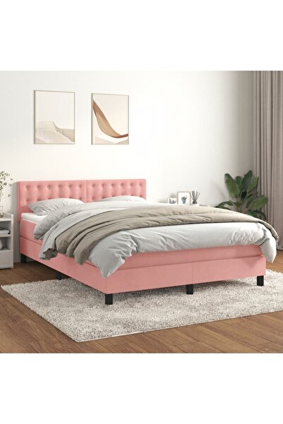 Concept Pat box spring cu saltea, roz, 140x190 cm, catifea