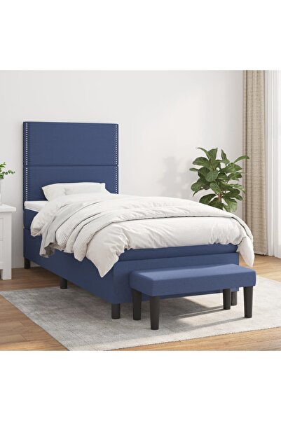 Concept Pat box spring cu saltea, albastru, 100x200 cm, textil