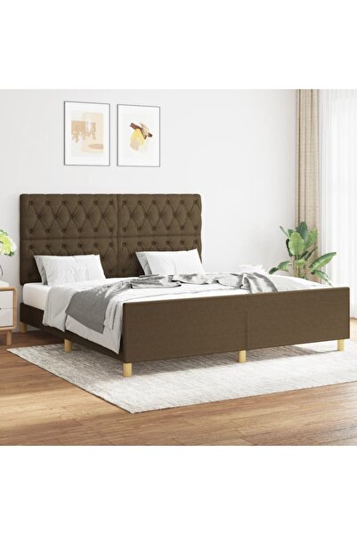 Concept Σκελετός κρεβατιού με κεφαλάρι, σκούρο καφέ, 160x200 cm, ύφασμα