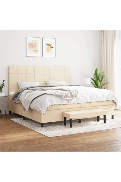 Concept Pat box spring cu saltea, crem, 200x200 cm, textil