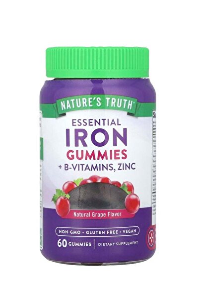 Nature's Truth Essential Iron + B-Vitamins Zinc Gummies Natural Grape 60 Gummies