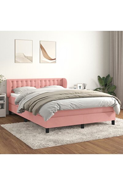 Concept Pat box spring cu saltea, roz, 140x190 cm, catifea