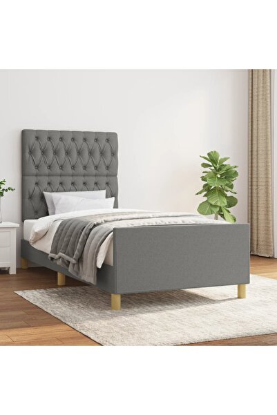 Concept Cadru de pat cu tăblie, gri închis, 100x200 cm, textil