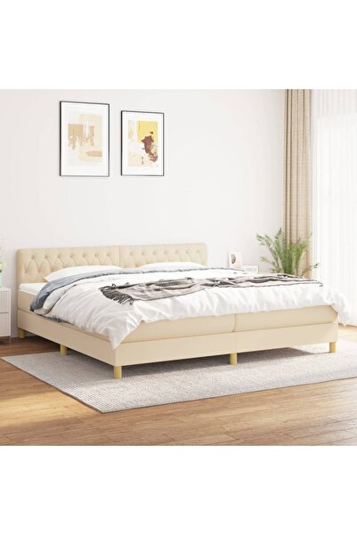 Concept Pat box spring cu saltea, crem, 200x200 cm, textil