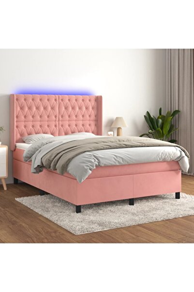 Concept Pat cu arcuri, saltea și LED, negru, 140x200 cm, catifea