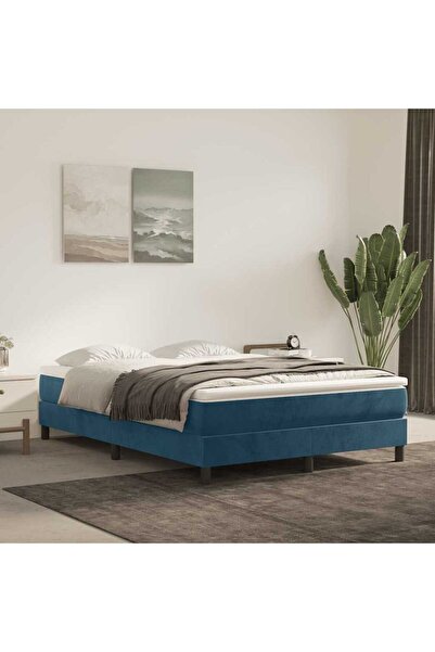 Concept Pat box spring cu saltea, albastru închis, 140x190 cm, catifea
