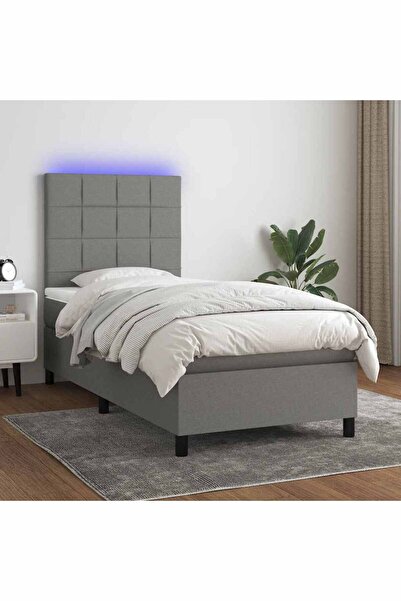Concept Κρεβάτι με ελατήρια, στρώμα και LED, σκούρο γκρι, 80x200 cm, ύφασμα