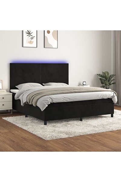 Concept Pat cu arcuri, saltea și LED, negru, 160x200 cm, catifea