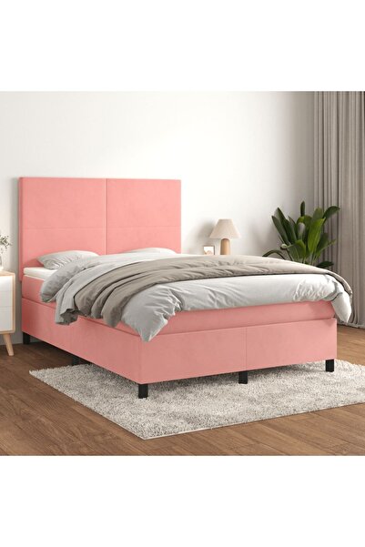 Concept Pat box spring cu saltea, roz, 140x200 cm, catifea