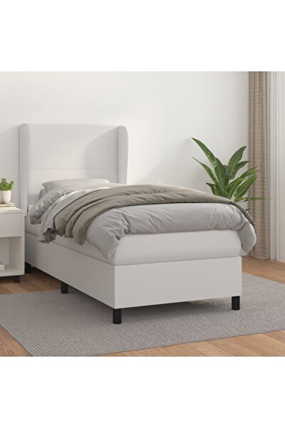 Concept Pat box spring cu saltea, alb, 80x200 cm, piele ecologică