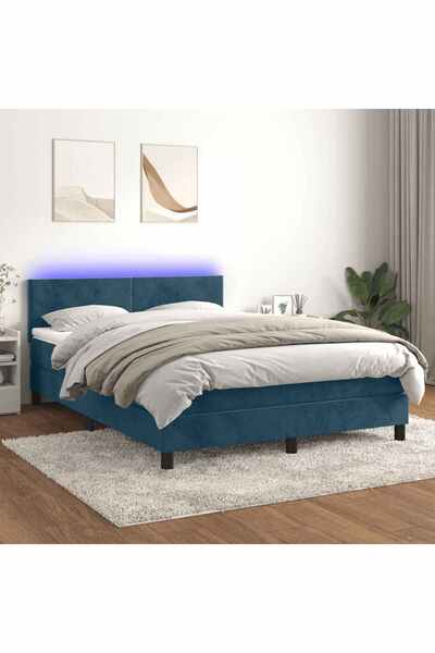 Concept Pat cu arcuri, saltea și LED, gri închis, 140x200 cm, catifea