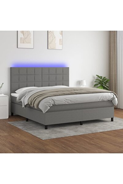 Concept Pat cu arcuri, saltea și LED, gri închis, 180x200 cm, textil