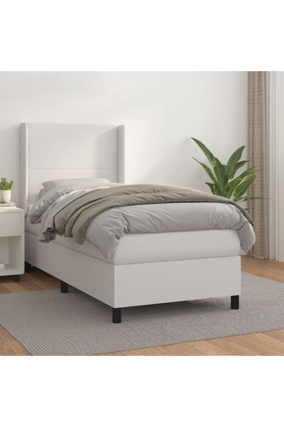 Concept Pat box spring cu saltea, alb, 90x200 cm, piele ecologică