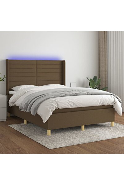 Concept Κρεβάτι με ελατήρια, στρώμα και LED, σκούρο καφέ, 140x190 cm, ύφασμα