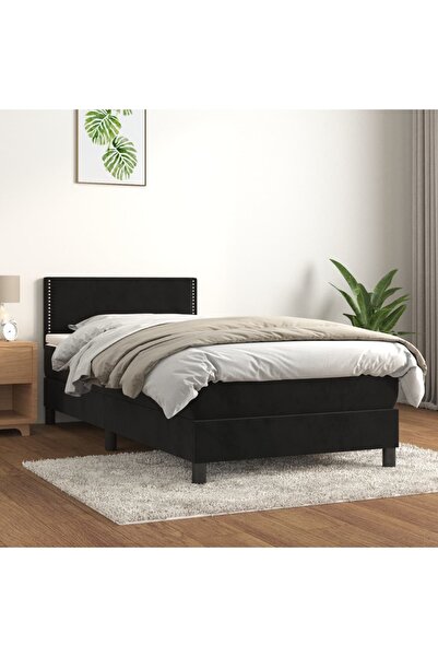 Concept Pat box spring cu saltea, negru, 90x190 cm, catifea
