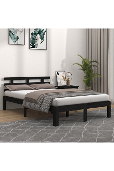 Concept Σκελετός κρεβατιού, μαύρο, 200x200 cm, μασίφ ξύλο πεύκου