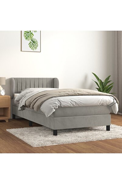 Concept Pat box spring cu saltea, gri deschis, 90x200 cm, catifea