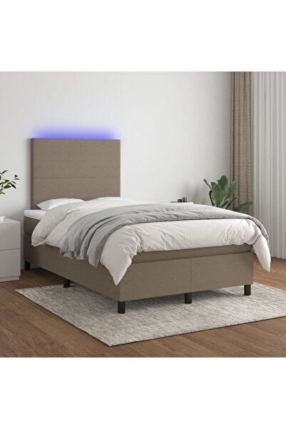 Concept Κρεβάτι με ελατήρια, στρώμα και LED, γκρι-μπεζ, 120x200 cm, ύφασμα