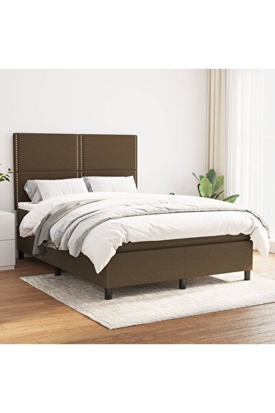 Concept Pat continental cu saltea, maro închis, 140x200 cm, textil