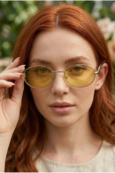 MONAL EYEWEAR Moi̇s Metal Oval Women's Sunglasses with Organic Glass Detail U...