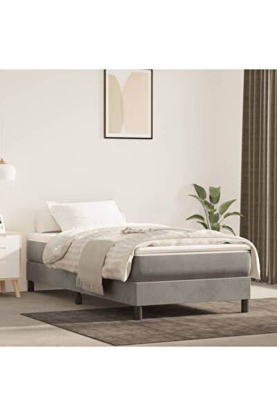 Concept Pat box spring cu saltea, gri deschis, 100x200 cm, catifea