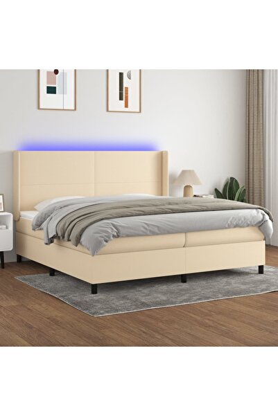 Concept Κρεβάτι με ελατήρια, στρώμα και LED, κρεμ, 200x200 cm, ύφασμα