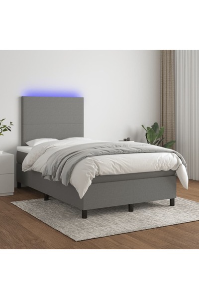 Concept Pat cu arcuri, saltea și LED, gri închis, 120x200 cm, textil