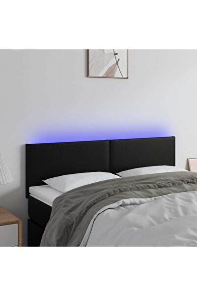 Concept Tăblie de pat cu LED, negru, 144x5x78/88 cm, piele ecologică