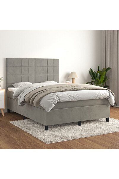 Concept Pat box spring cu saltea, gri deschis, 140x190 cm, catifea