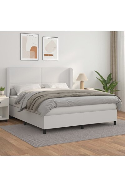 Concept Pat box spring cu saltea, alb, 160x200 cm, piele ecologică