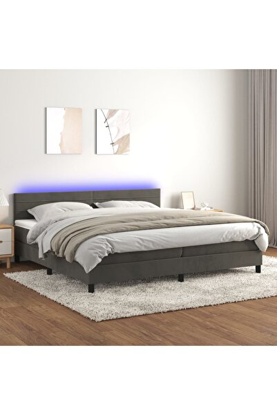 Concept Pat cu arcuri, saltea și LED, gri închis, 200x200 cm, catifea