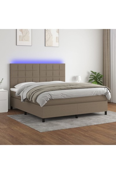 Concept Κρεβάτι με ελατήρια, στρώμα και LED, γκρι-μπεζ, 160x200 cm, ύφασμα