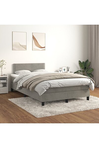 Concept Pat box spring cu saltea, gri deschis, 120x200 cm, catifea