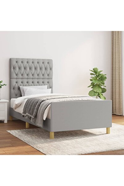 Concept Cadru de pat cu tăblie, gri deschis, 90x200 cm, textil