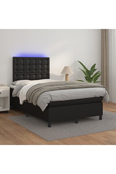 Concept Κρεβάτι με ελατήρια, στρώμα και LED, μαύρο, 120x200cm, οικολογικό Δερ...