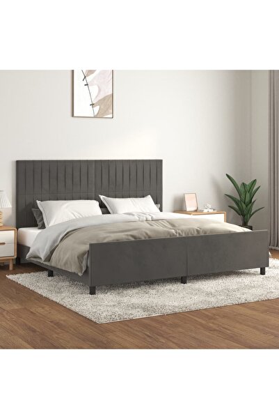 Concept Σκελετός κρεβατιού με κεφαλάρι, σκούρο γκρι, 200x200 εκ., Βελούδο