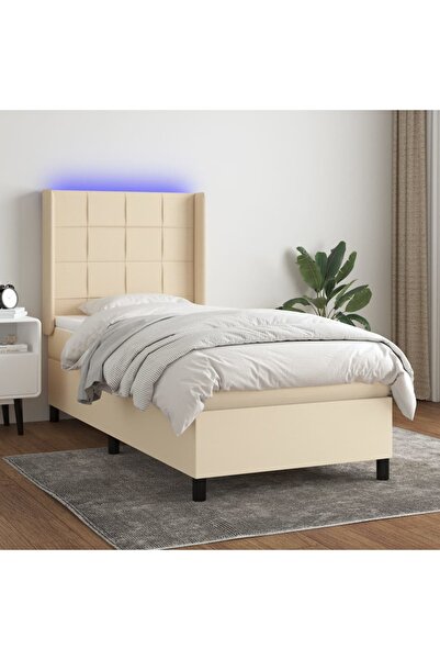 Concept Κρεβάτι με ελατήρια, στρώμα και LED, κρεμ, 80x200 cm, ύφασμα