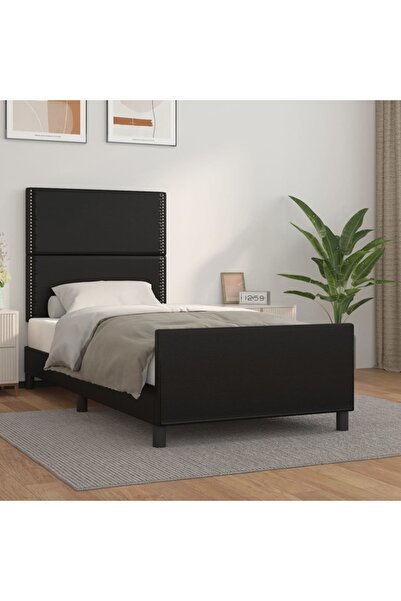 Concept Cadru de pat cu tăblie, negru, 100x200 cm, piele ecologică