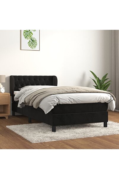 Concept Pat box spring cu saltea, negru, 90x200 cm, catifea