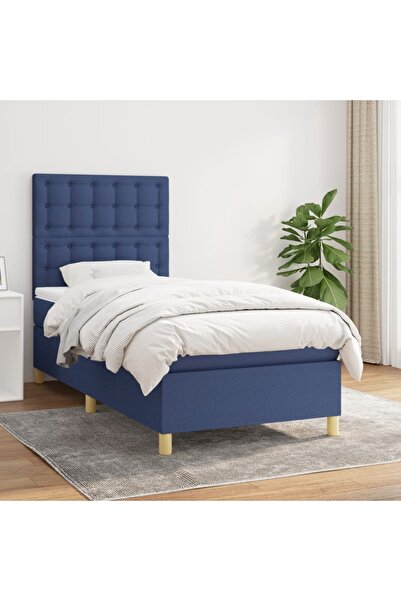 Concept Pat box spring cu saltea, albastru, 90x190 cm, textil