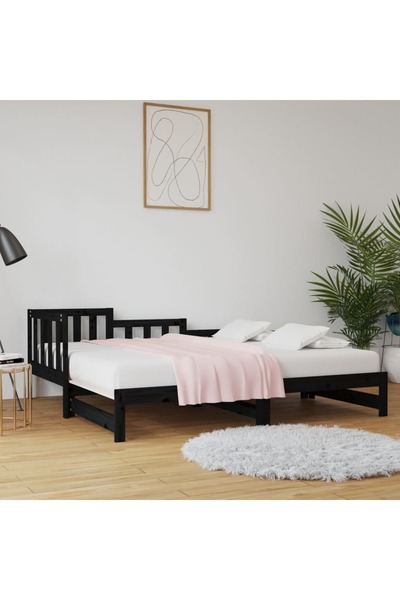 Concept Μαύρο επεκτεινόμενο ανάκλιντρο 2x(80x200) εκ. από μασίφ ξύλο πεύκου