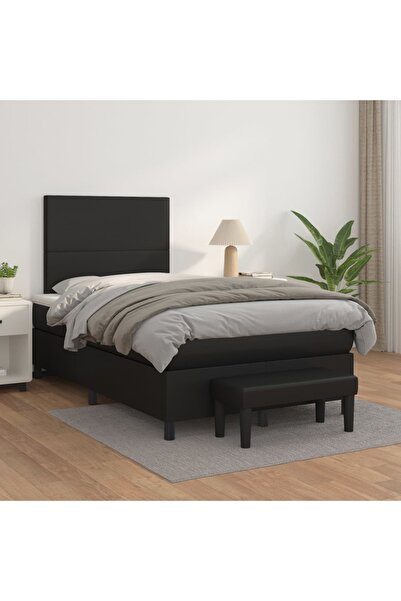 Concept Κρεβάτι Continental με στρώμα, μαύρο, 120x200 cm, οικολογικό Δερμάτινο