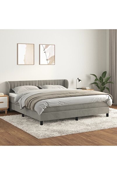 Concept Pat box spring cu saltea, gri deschis, 180x200 cm, catifea