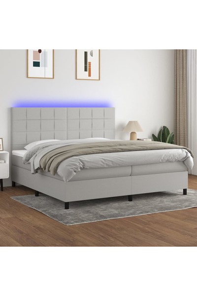 Concept Κρεβάτι με ελατήρια, στρώμα και LED, ανοιχτό γκρι, 200x200 cm, ύφασμα